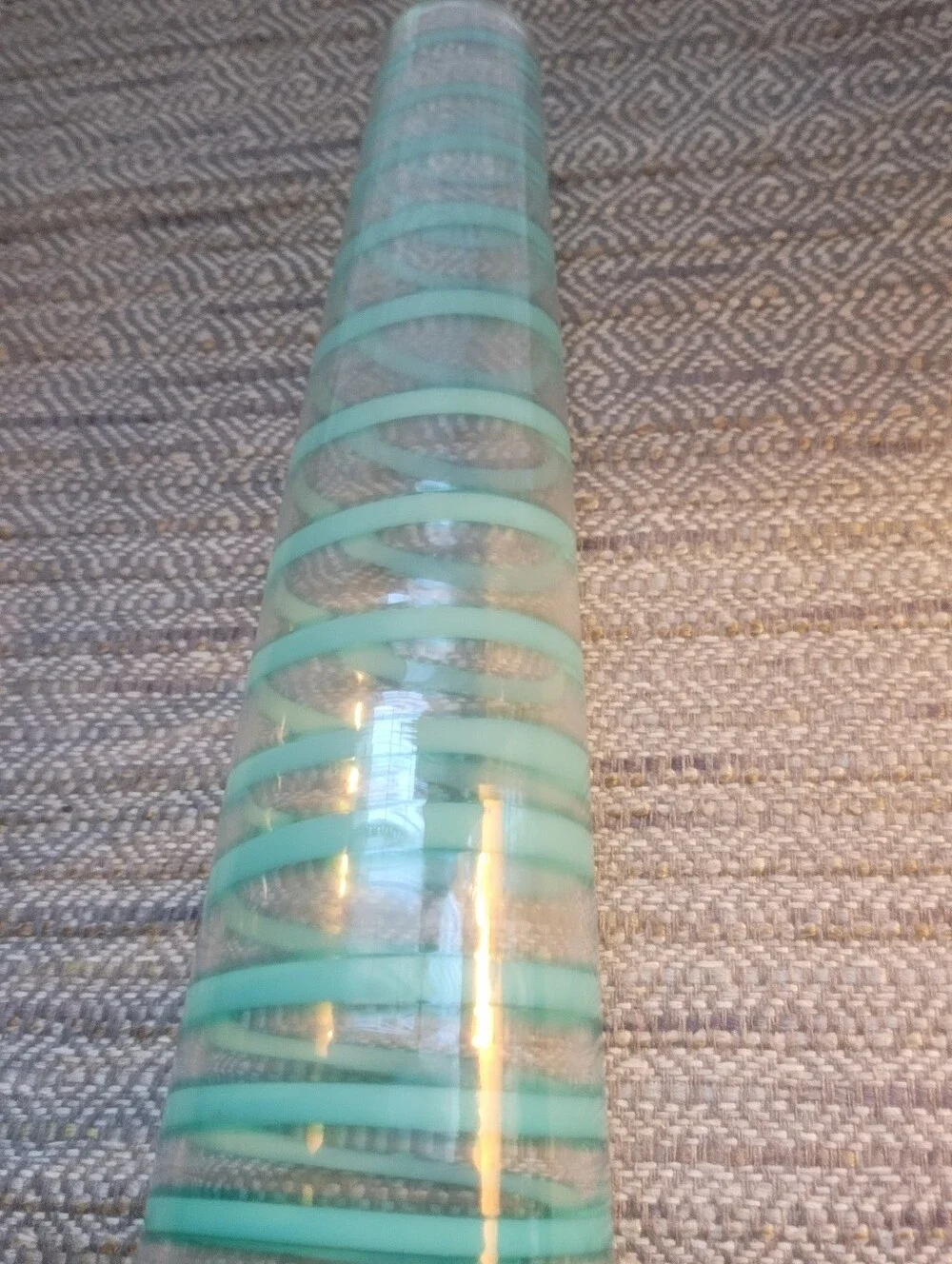 Mid-Century Modern Pair Bud Vases Art Glass  Turquoise Blue Spiral 12'' & 10'' H